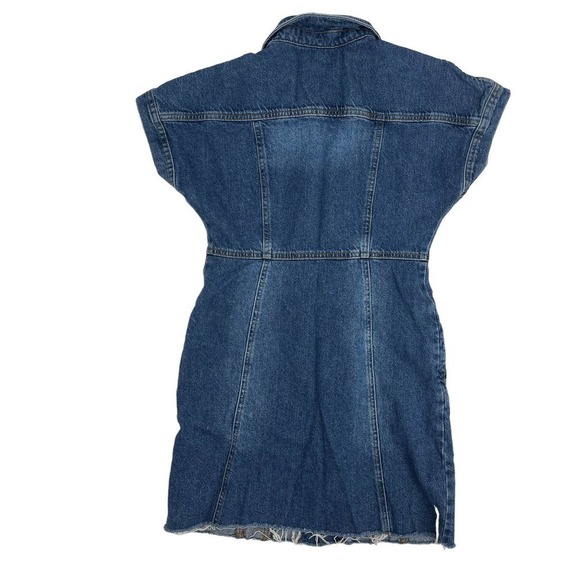 Free People Women’s The City Asymmetrical Blue Denim Jean Frayed Mini Dress Sz S - Picture 5 of 11